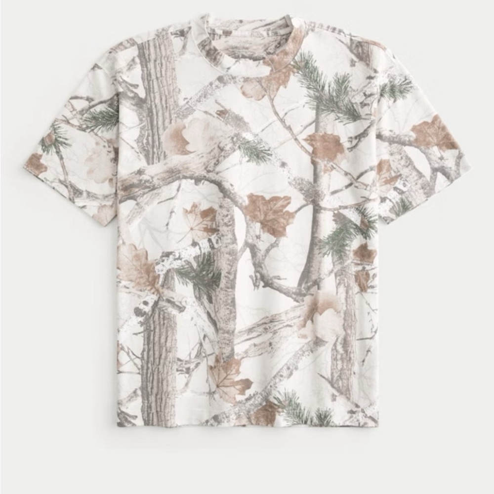 Hollister Mens S Boxy Heavyweight Camo Crew T-Shirt
